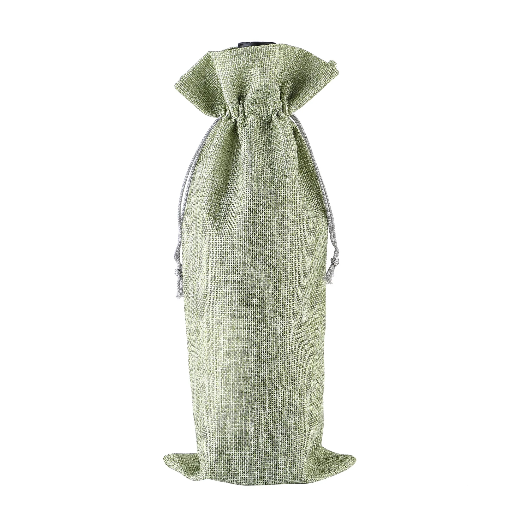 MOQ50 Burlap Drawstring Wine Bottle Gift Bags 14