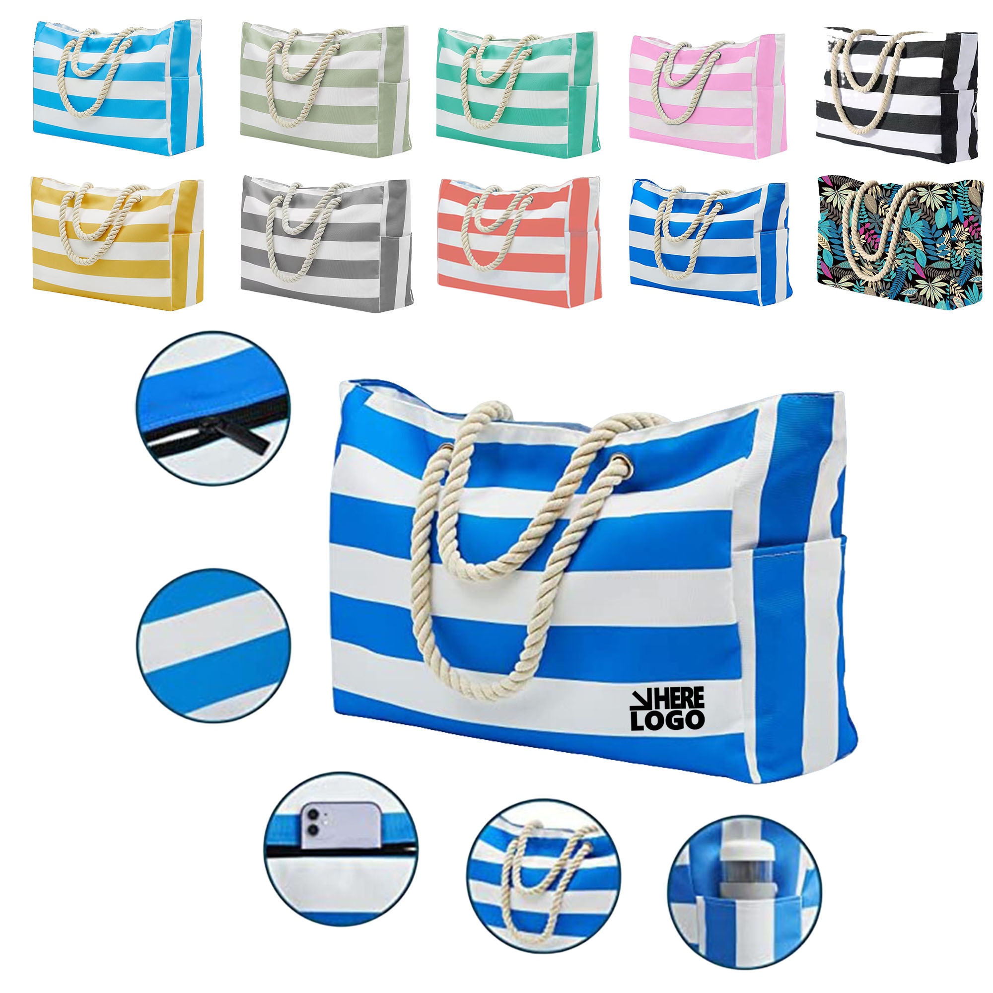Striped Beach Bag, custom tote bag with logo imprint 2