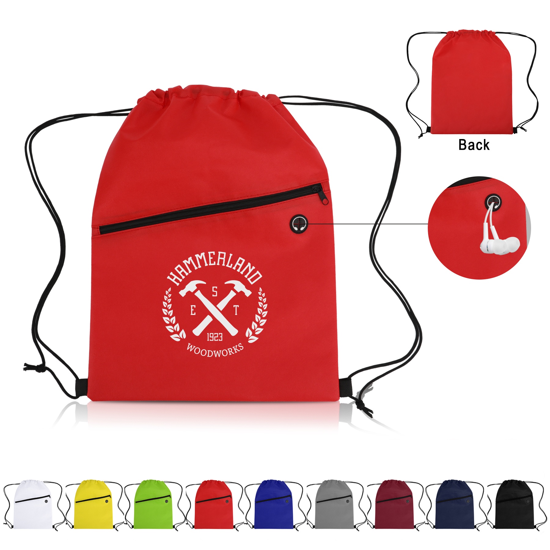 Non-Woven Sports Drawstring Bag with Front Zipper 10
