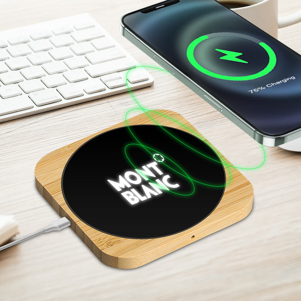 Naperville Light-up Bamboo Wireless Charger Square 15W 3