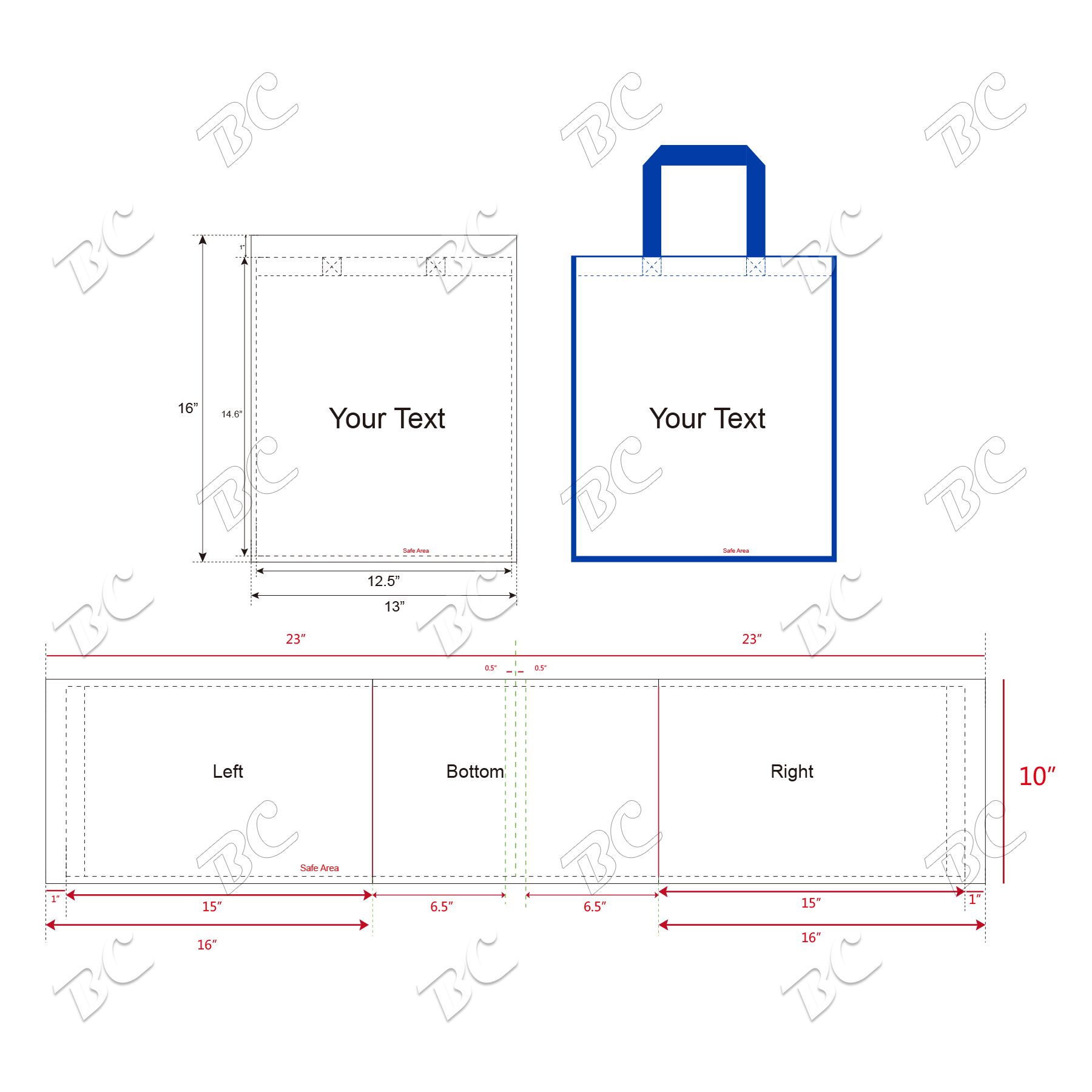 Free Shipping 80 gsm PET Non-Woven Color Trim Full-Color Sublimated Tote Bag 6