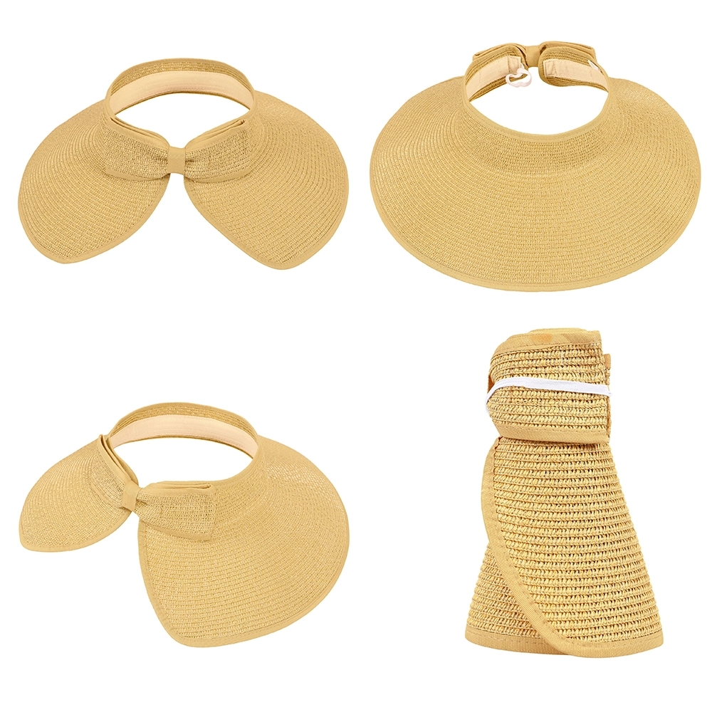 Women's Wide Brim Roll-up Straw Sun Hat Beach Visor 5