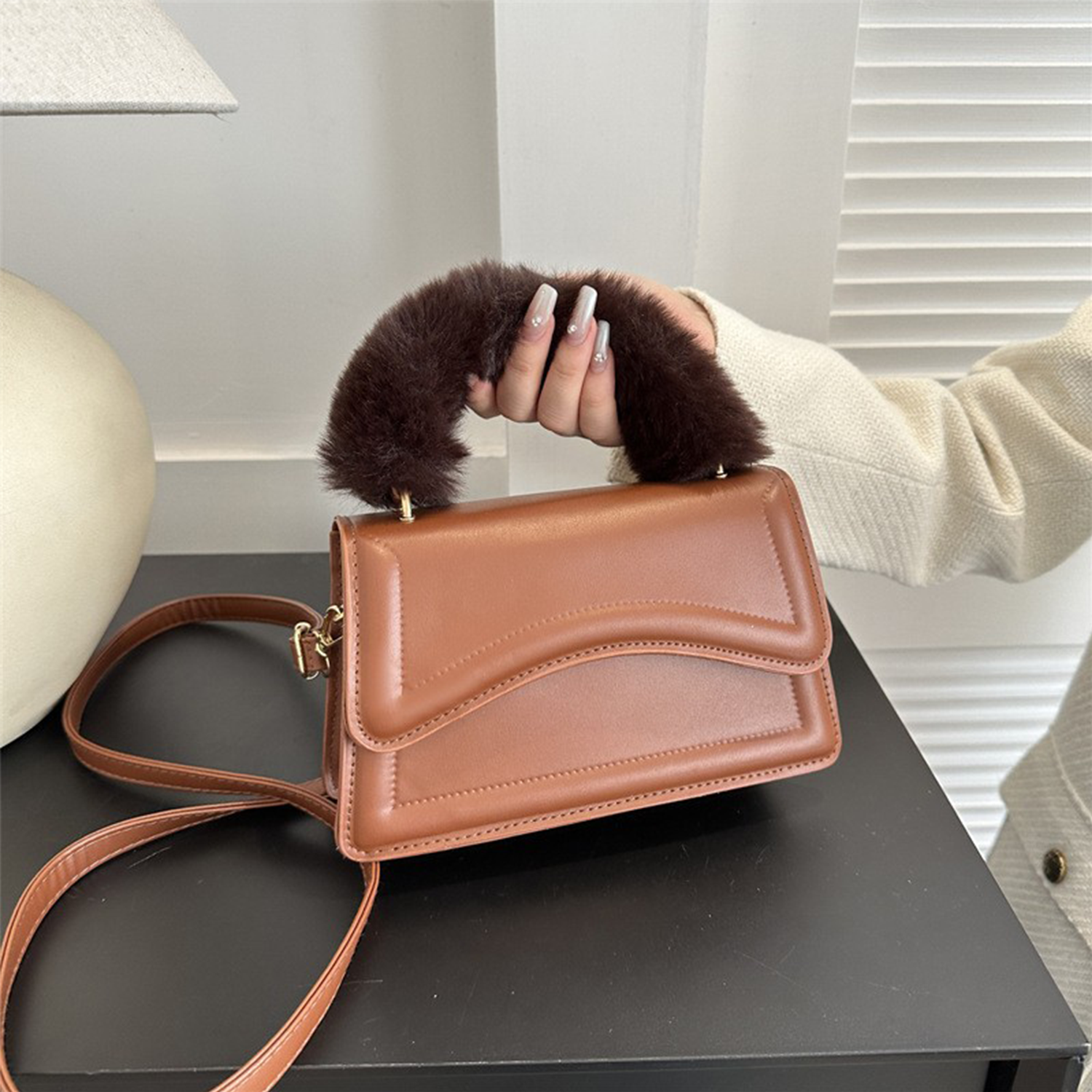 PU Solid Color Portable Diagonal Bag 4