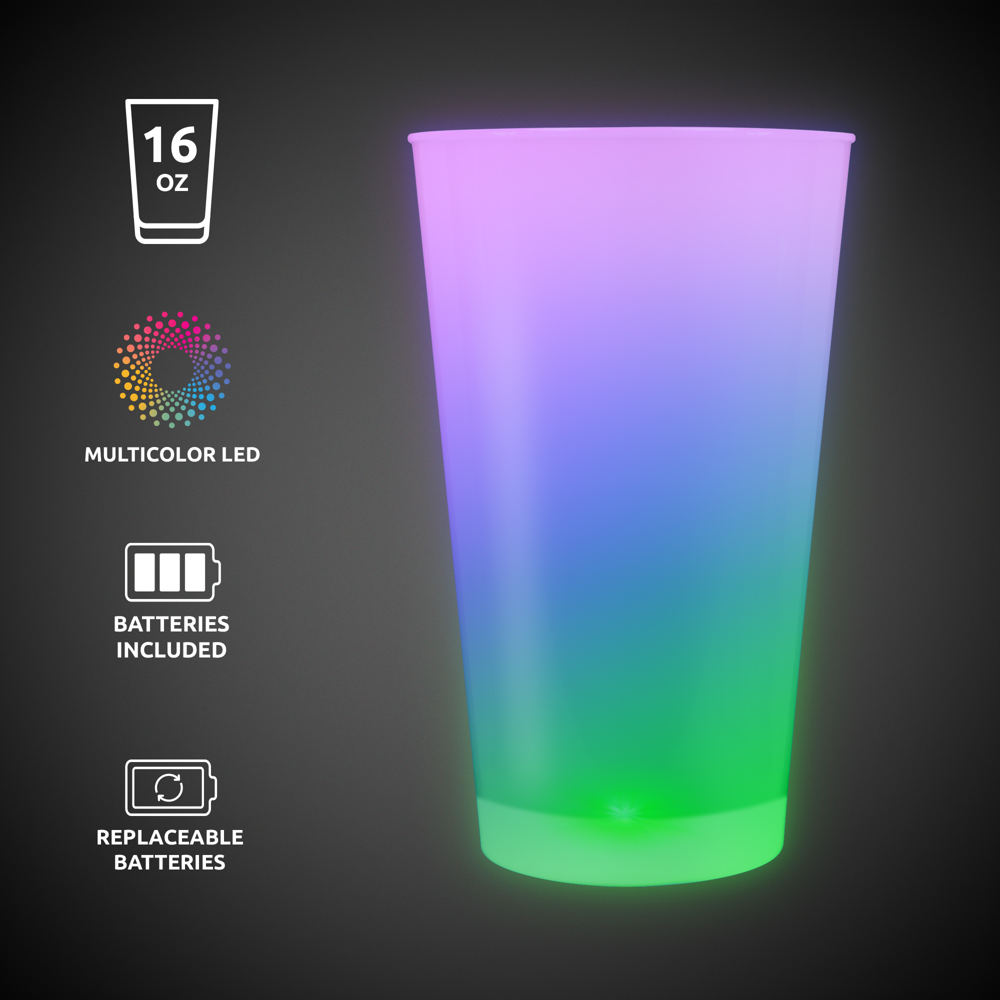 Multi Color LED Light Up Glow Neon Look 16 oz Pint Glass(Pad Print) 28