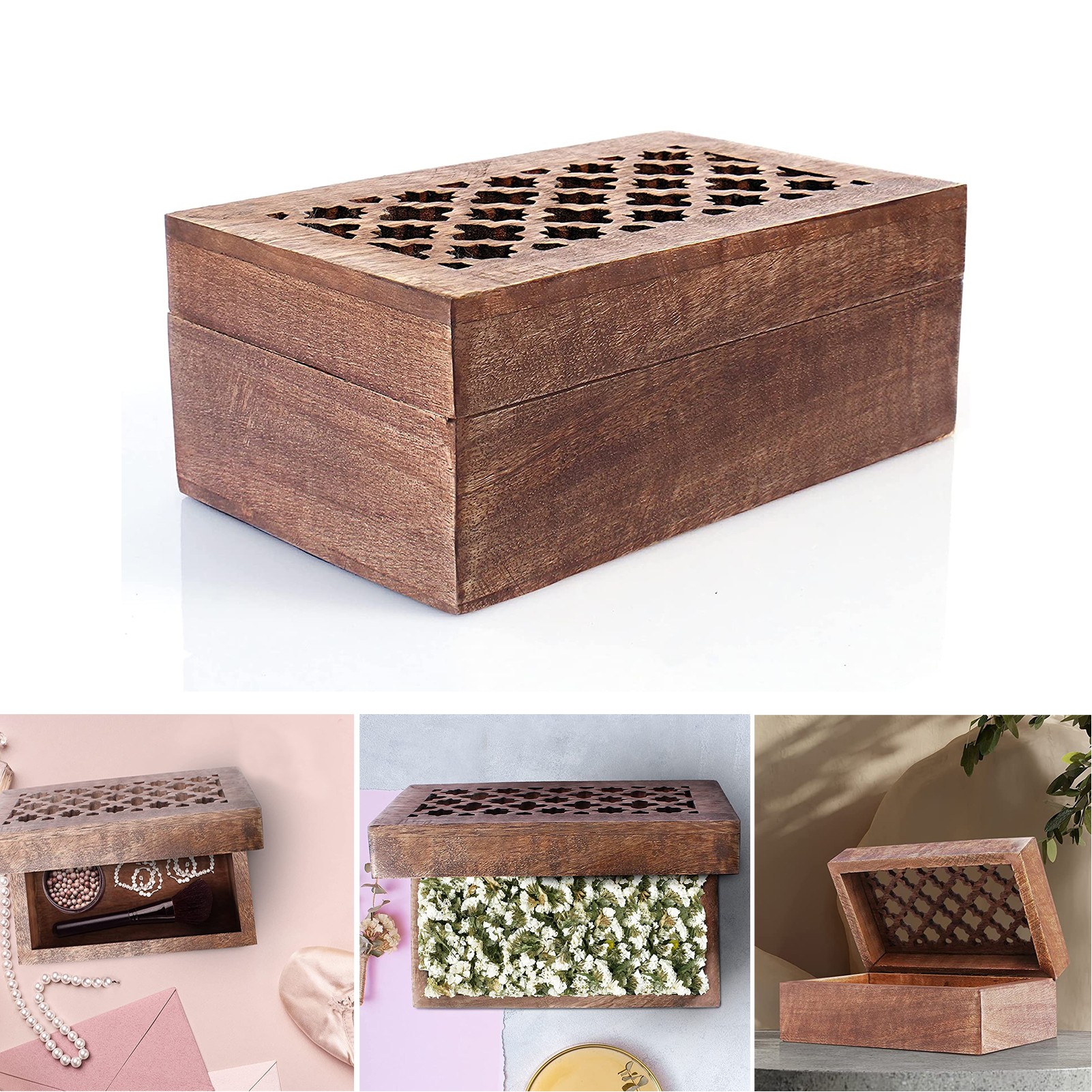 7.5 x 4.5 x 3 Inch Wood Keepsake Box with Hinged Lid 2