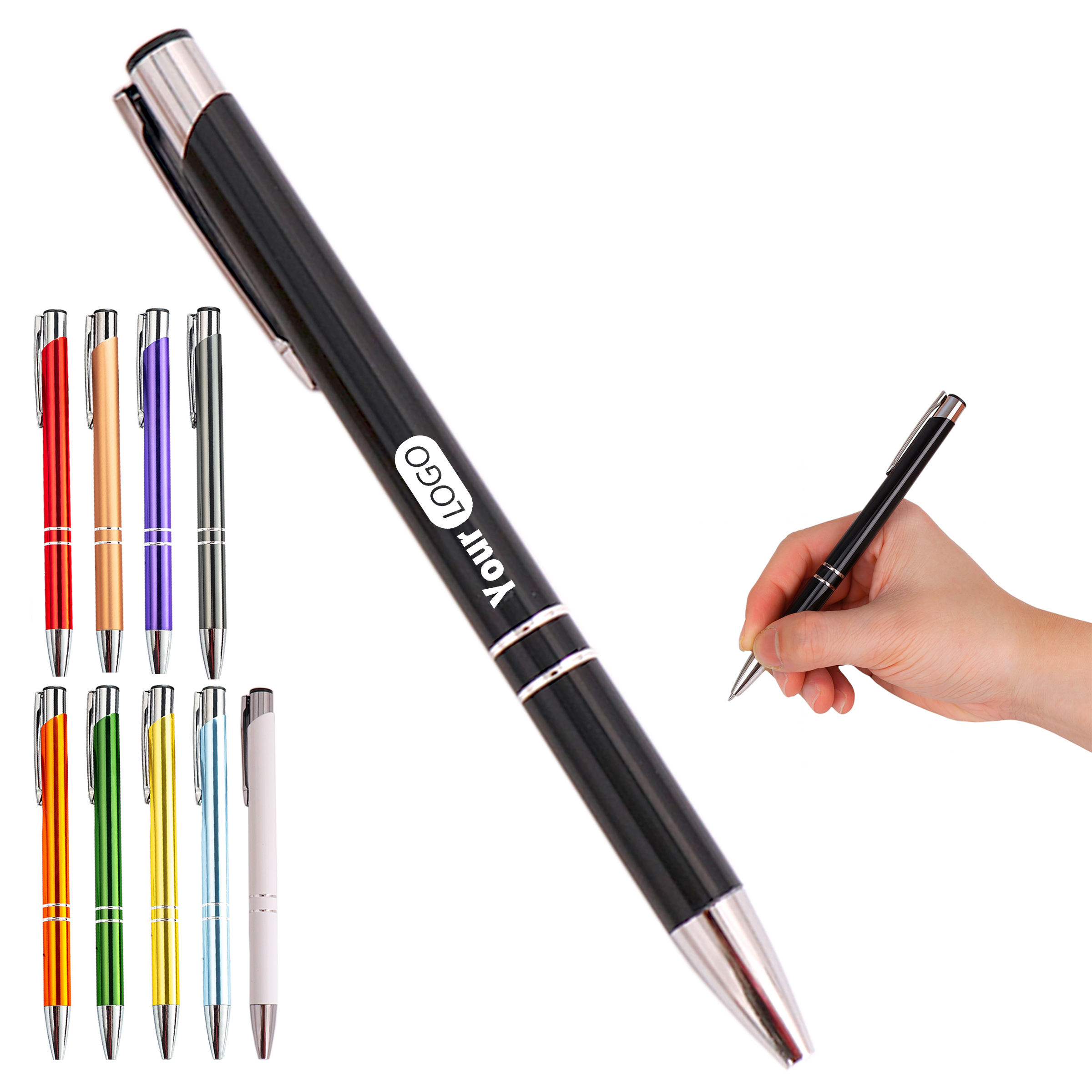 Retractable Ballpoint Pen with Dual Metal Rings 21