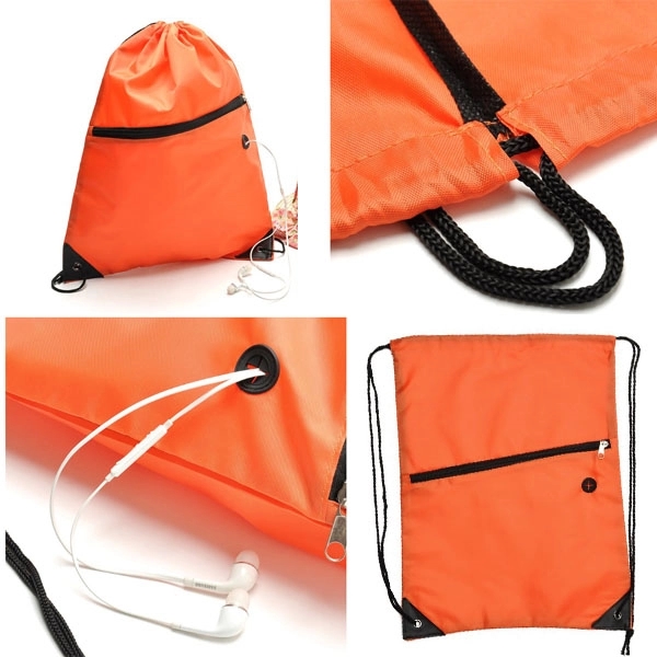 Headphone Slot Drawstring Polyester Bags 3