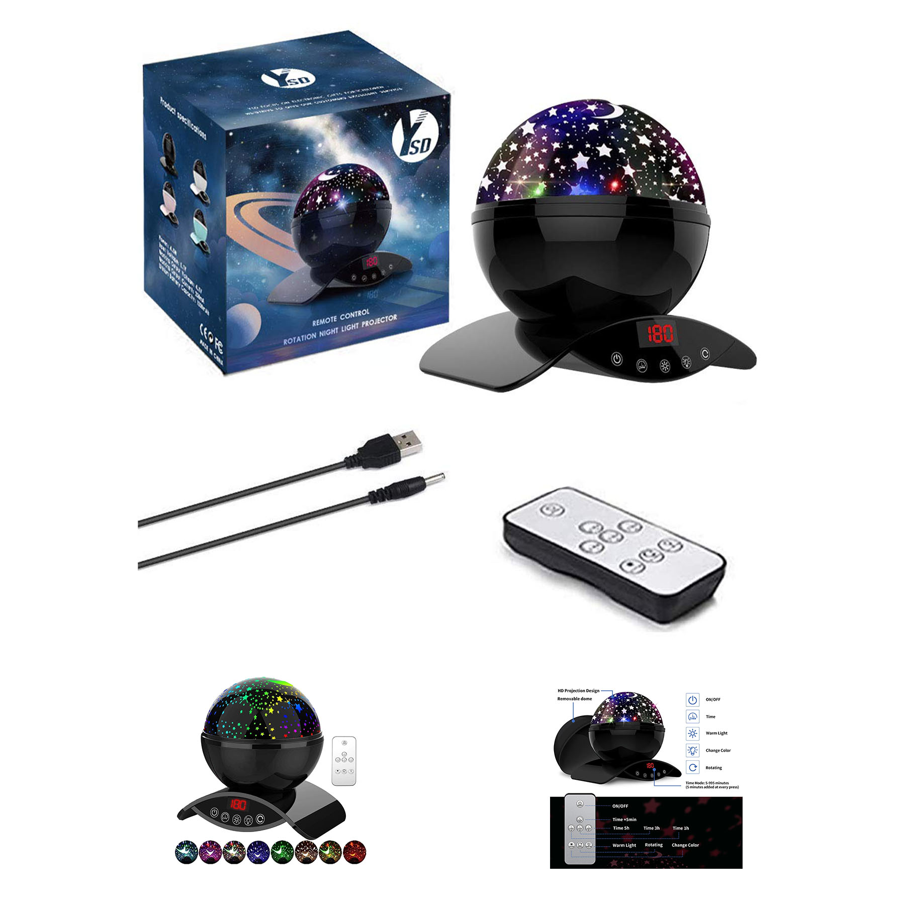 Night Lighting Lamp, Modern Star Rotating Projection 2