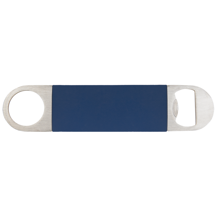 1 1/2" x 7" Navy Blue/White Bottle Opener with Silicone Grip 1