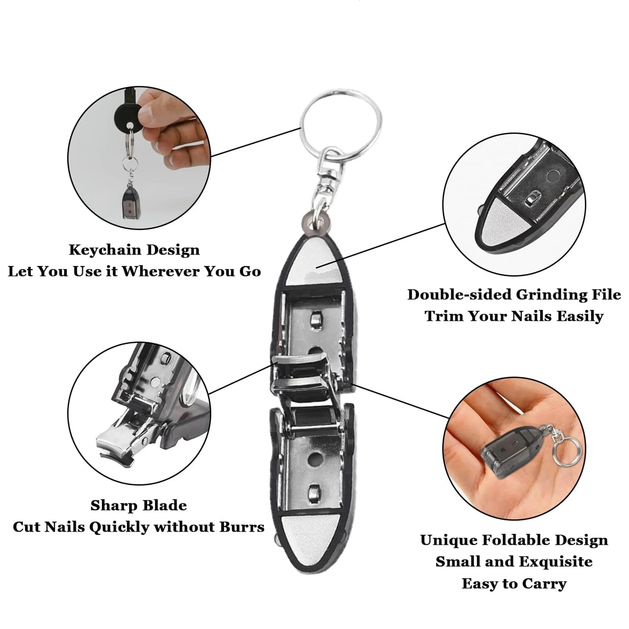 Folding Stainless Steel Nail Clippers With Key Ring 2