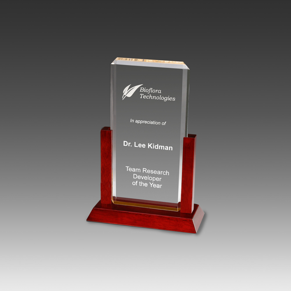 Golden Rosewood Award w/Gold Mirror Reflective Bottom (6"x10"x3-1/8") 1