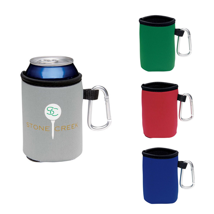 Neoprene Collapsible Can Cooler Sleeve With Carabiner