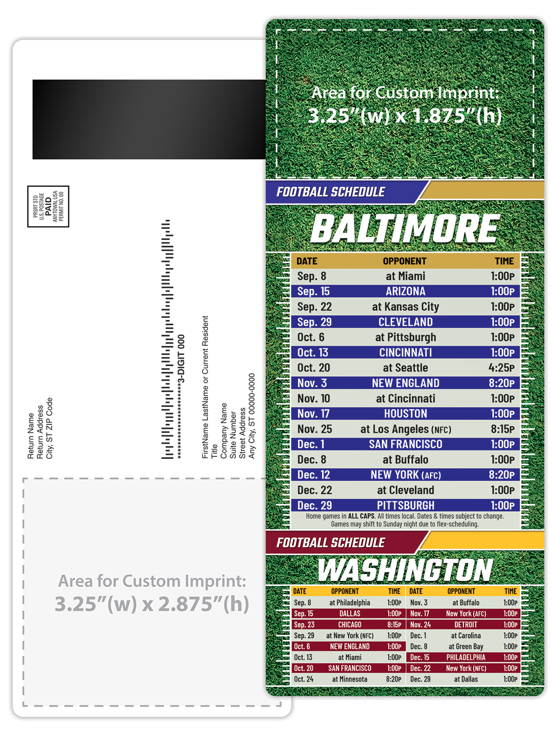 Football Schedule Laminated Card/Postcard with Magnet Strip 3.5x8.5 - 14 pt. 4