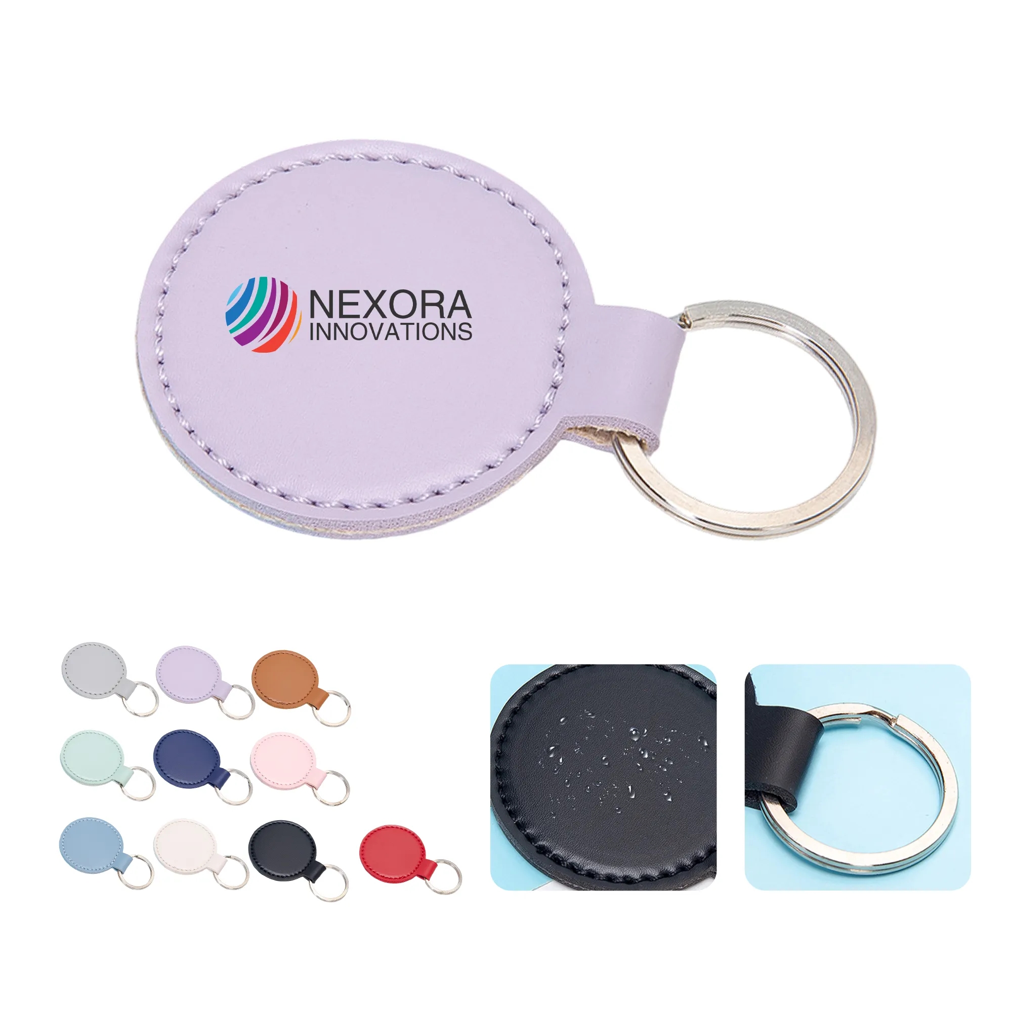 PU Leather Round Keychain with Dual Screw Fastening 12