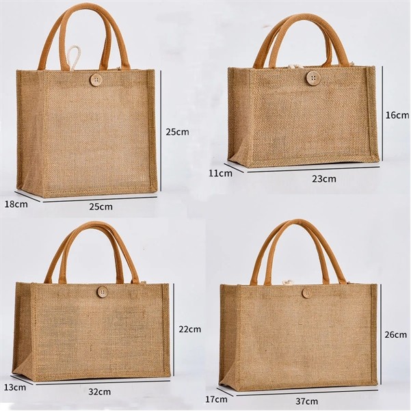 Reusable Burlap Tote Bags Jute with Handles and Button 2