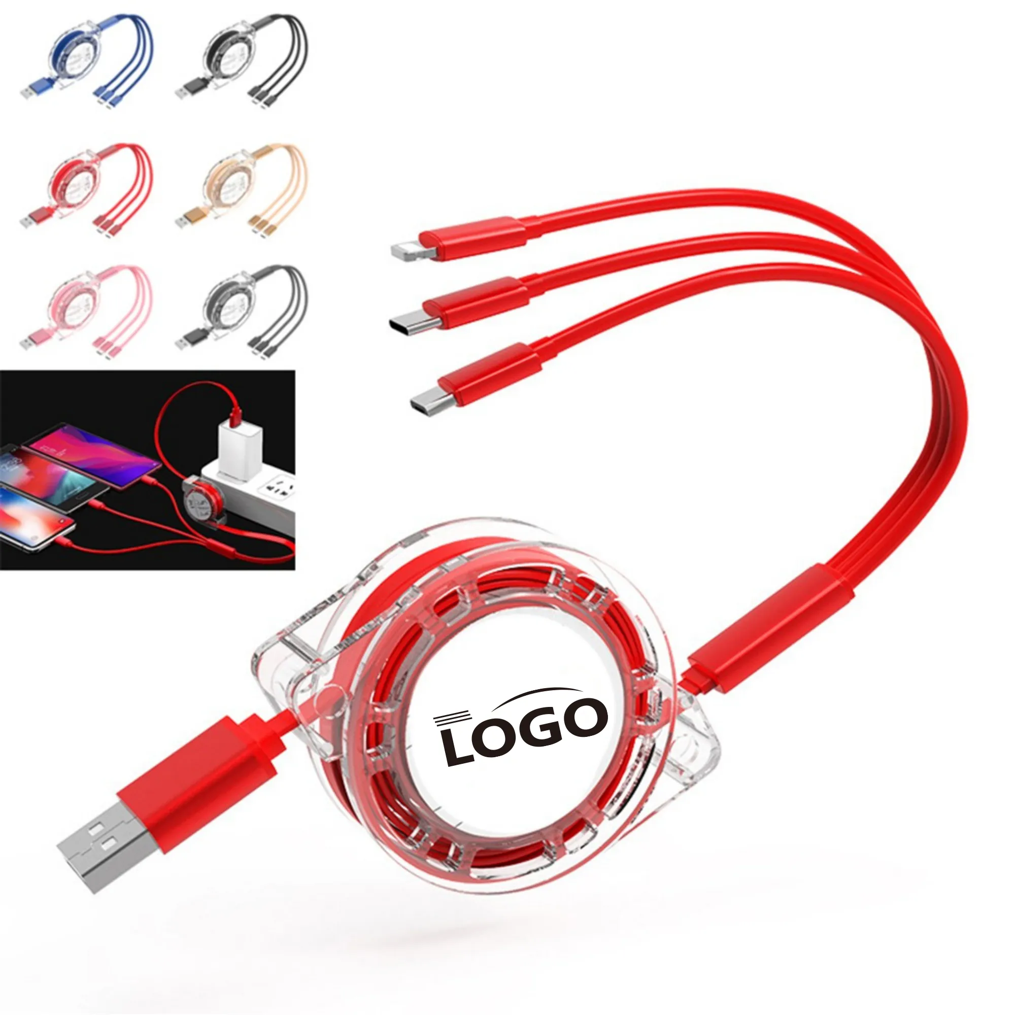 3 In 1 Retractable USB Charger Cable Charging Cord