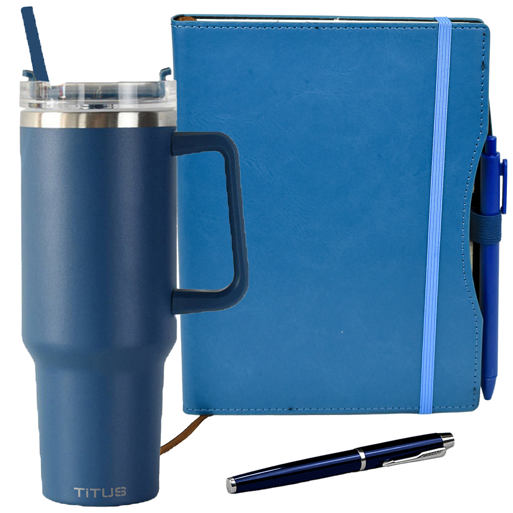 TiTUS® 30 oz Travel Mug, Executive Companion Notebook & Pen Gift Set