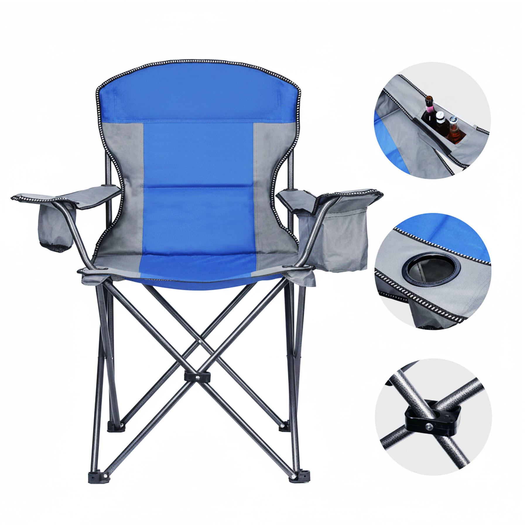 Premium Folding Chair With 3-Can Cooler And Cup Holder 3