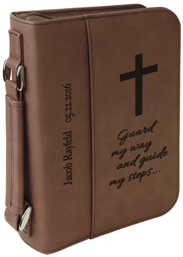 6 3/4" x 9 1/4" Dark Brown Leatherette Book/Bible Cover with Handle & Zipper 2