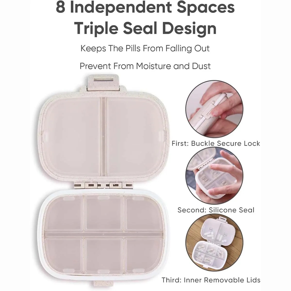 8 Compartments Wheat Straw Portable Daily Pill Organizer 7