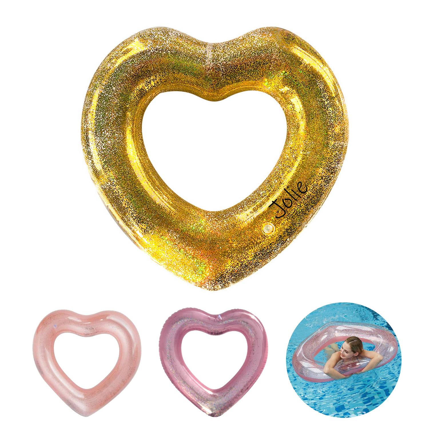 Heart Shaped Inflatable Pool Float With Glitter 3