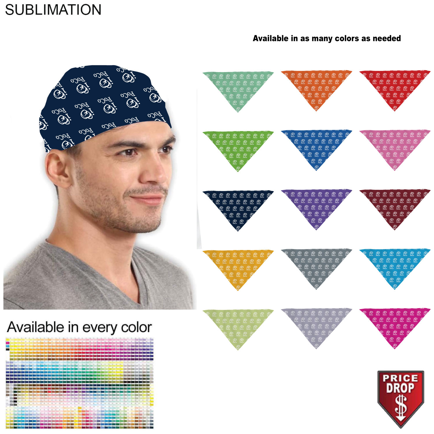 Team building Colored Triangle Bandanna, 32"x22"x22", Sublimated Edge to Edge 1 side 4