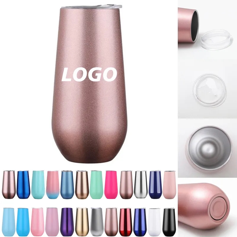 6 oz Stainless Steel Champagne Tumbler with Lips 2