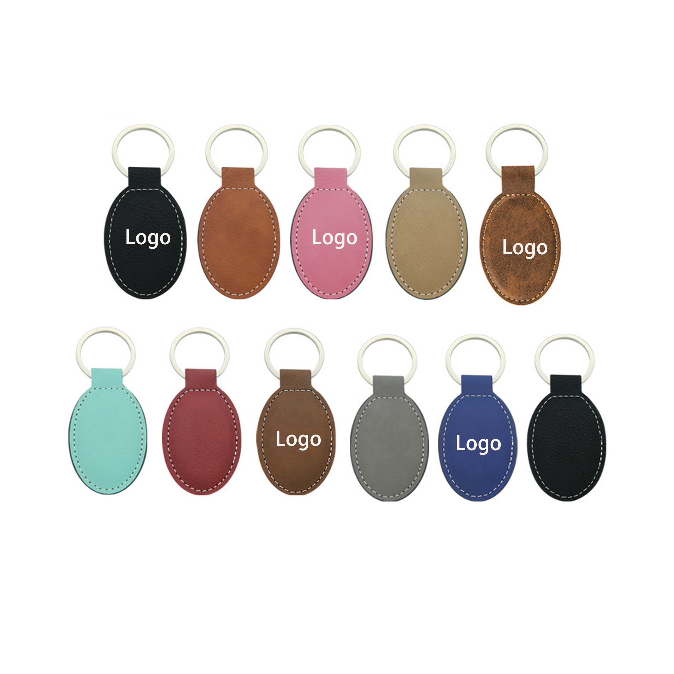Vegan Leather Oval Shaped Keychain 7