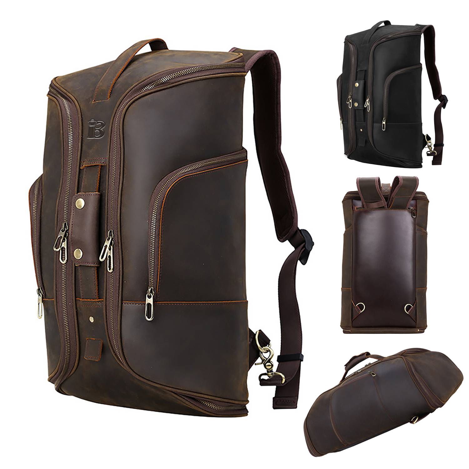 Full Grain Leather Mans Retro Backpack Convertible 5