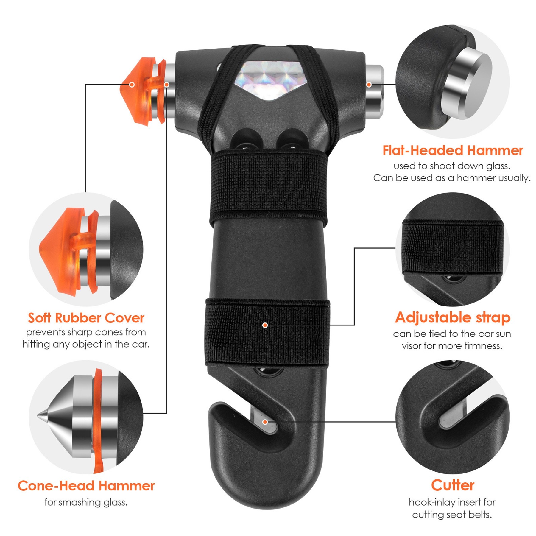 Car Safety Hammer Seatbelt Cutter 8