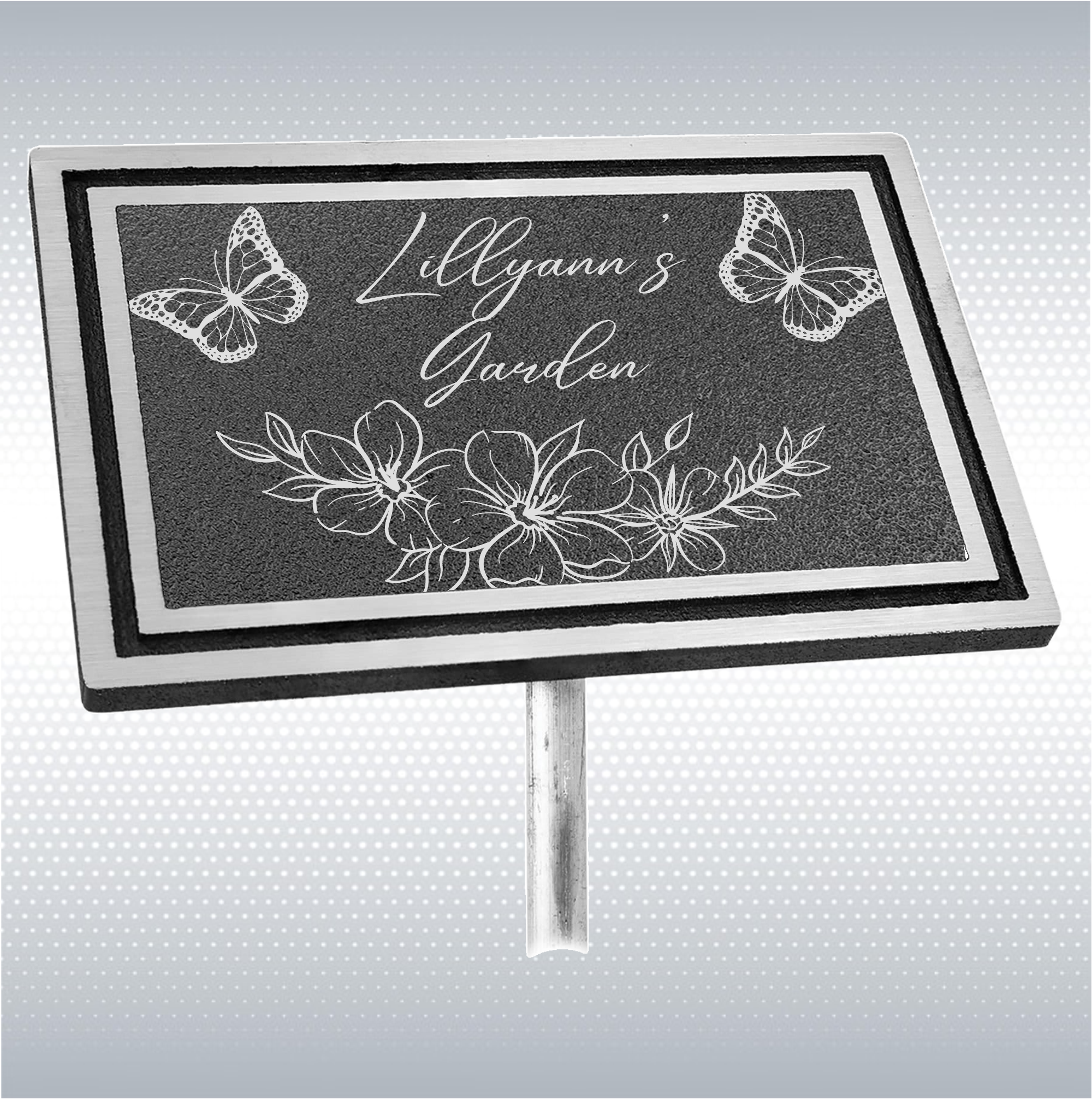 Black/Silver Cast Aluminum Garden Sign W/ 24" Stake 9