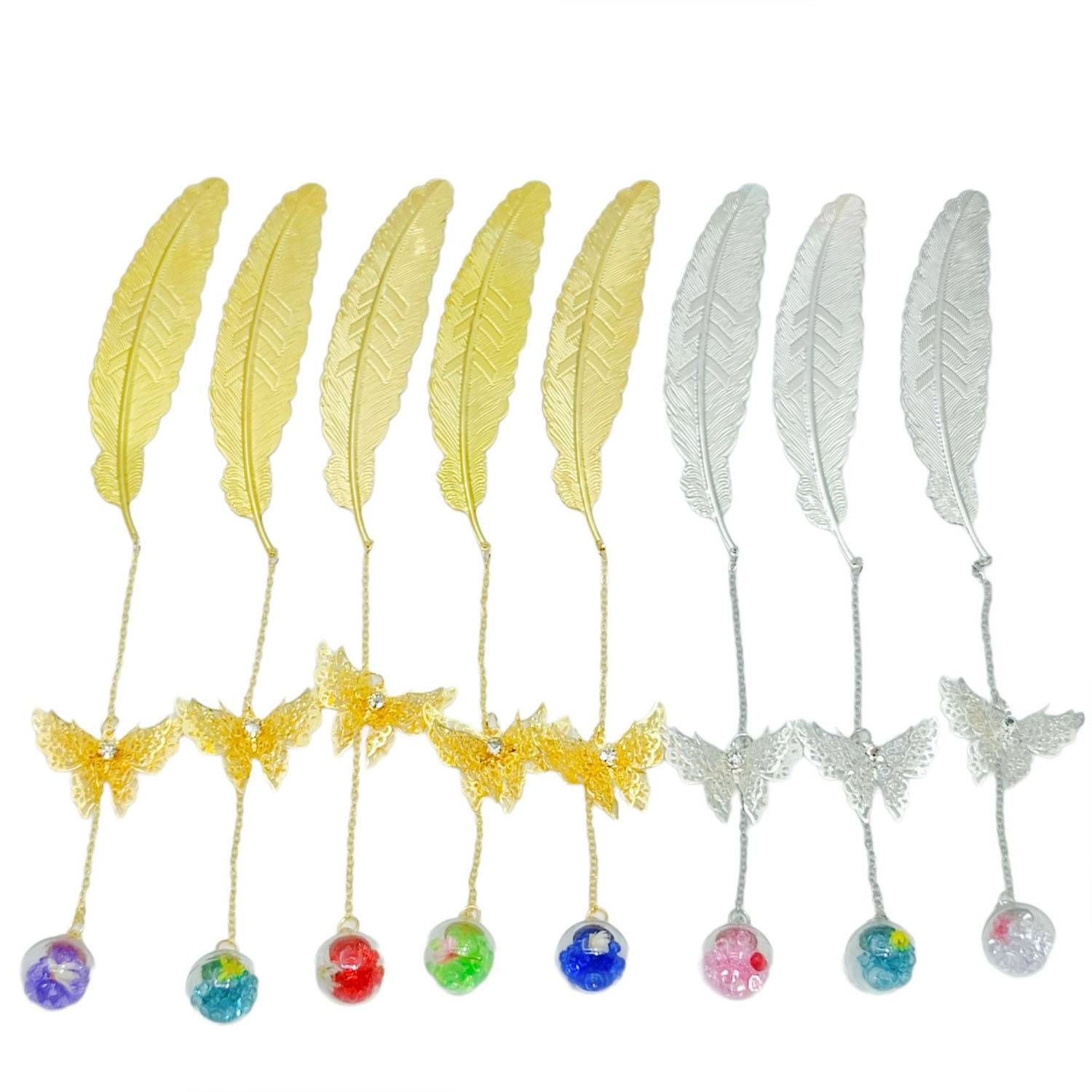 Metal Feather Bookmark w/ Butterfly and Glass Bead 3