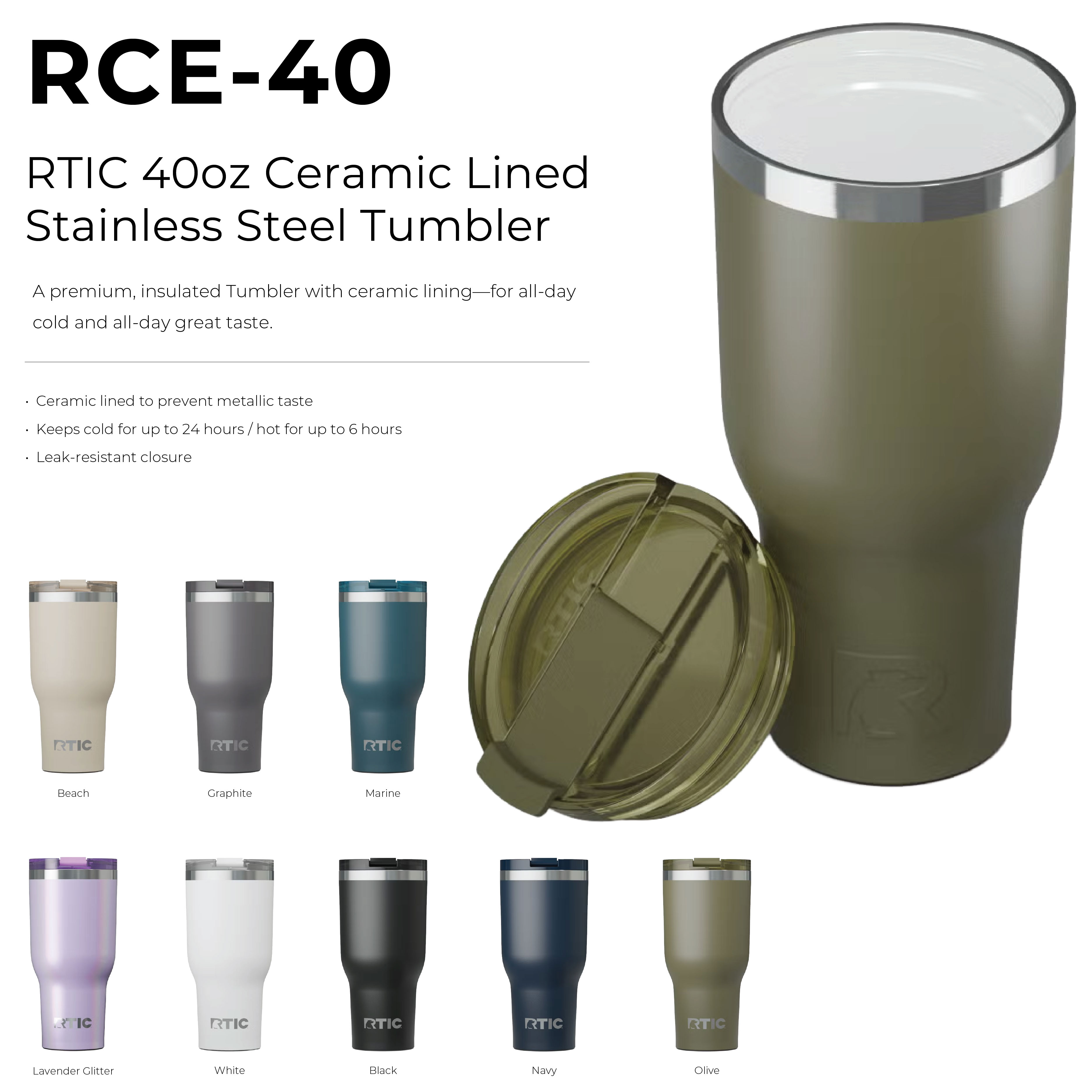 RTIC 40oz Ceramic Lined Stainless Steel Tumbler 9