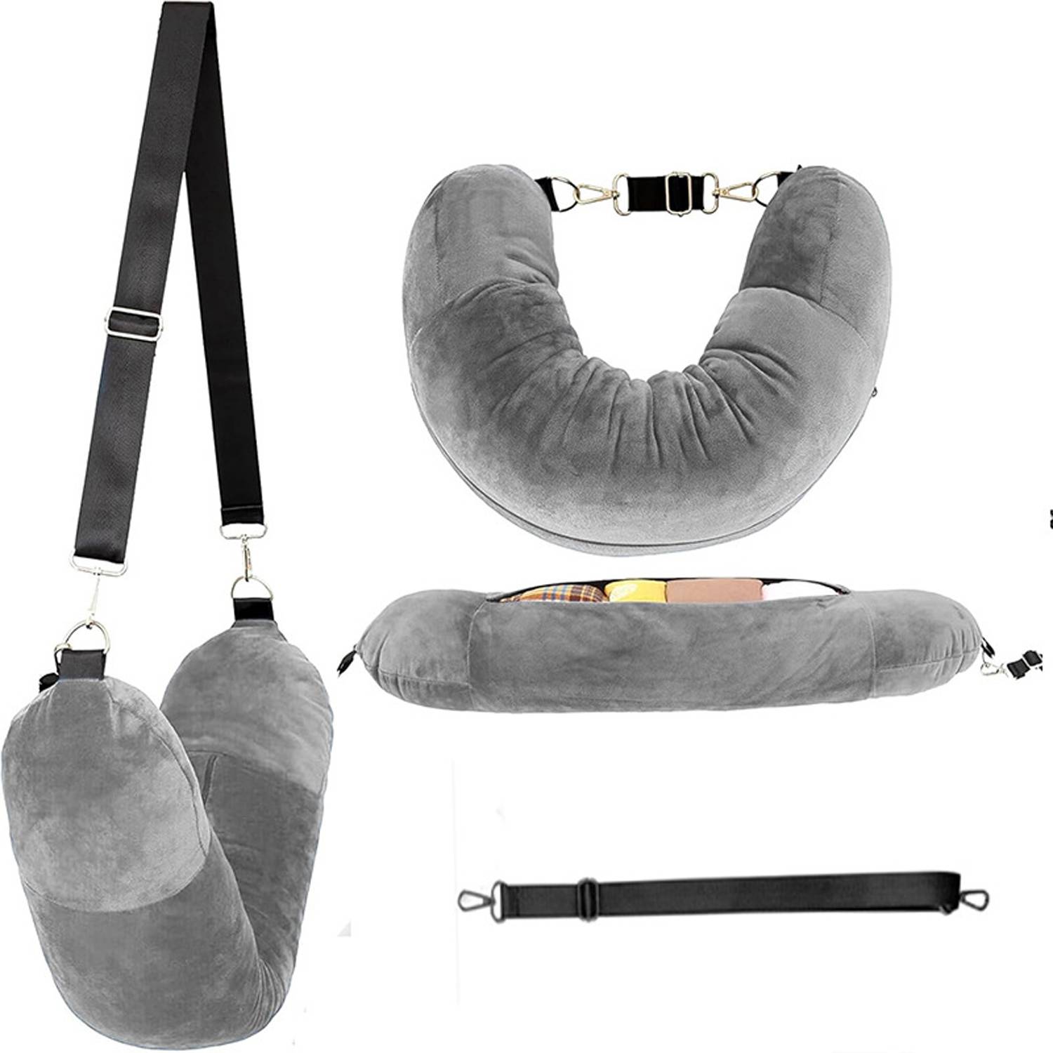 Soft Velvet Adjustable Travel Neck Pillow Bag 6