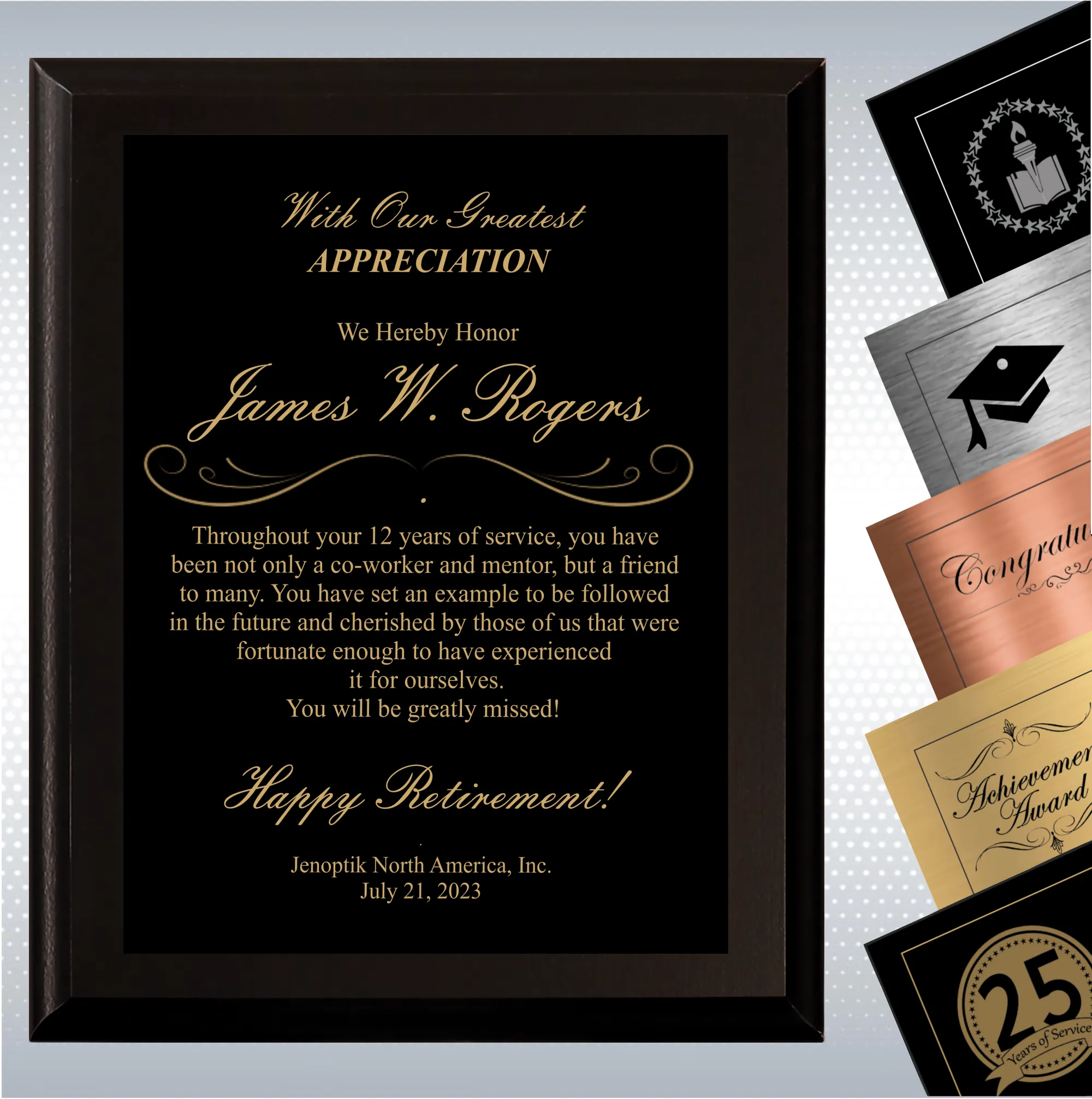 Black Matte Retirement Gift Award Plaque 13