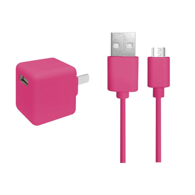 2-in-1 Micro USB & AC Adaptor Set - Pink 4' 2