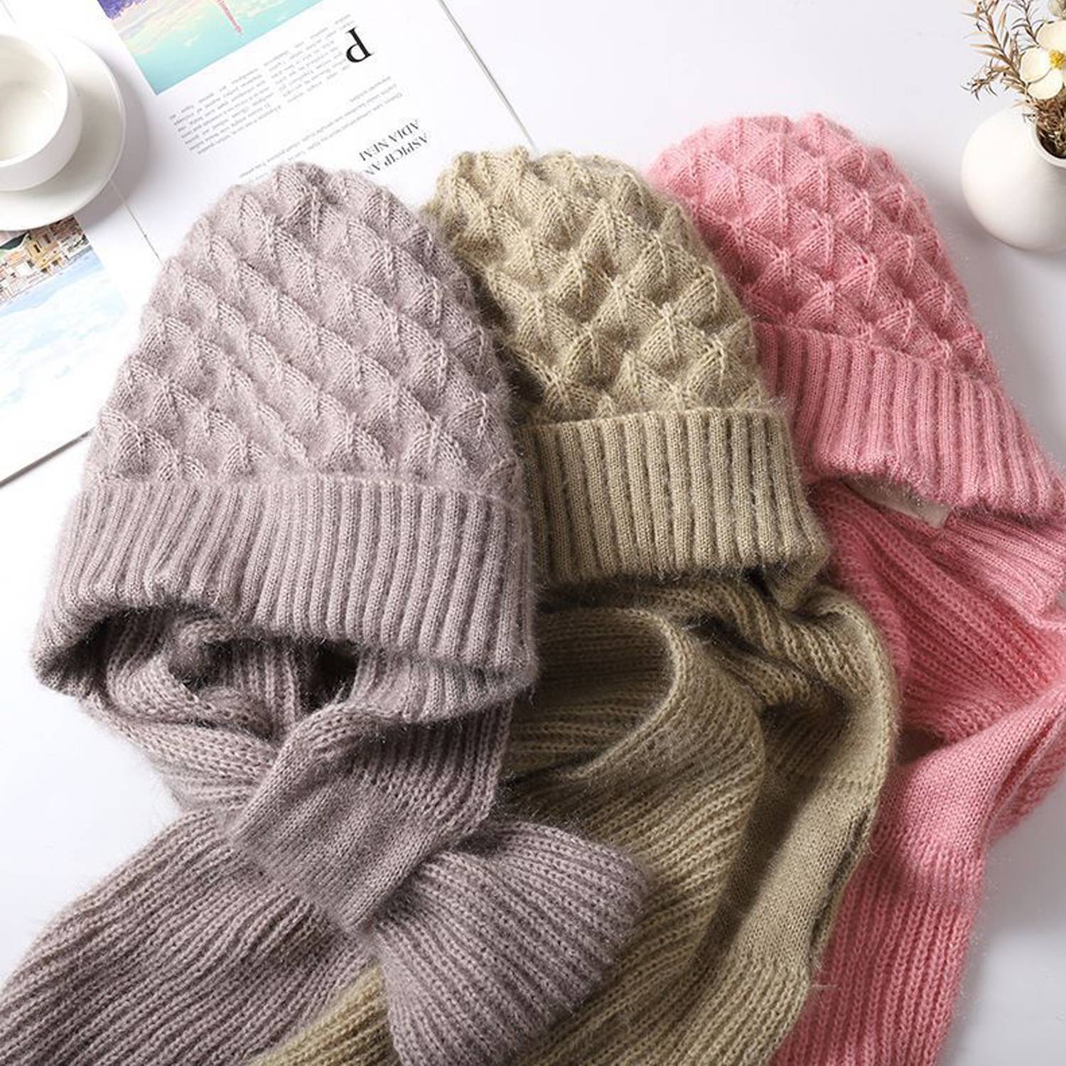 Winter Squirrel Cashmere Scarf Integrated Snow Hat 5