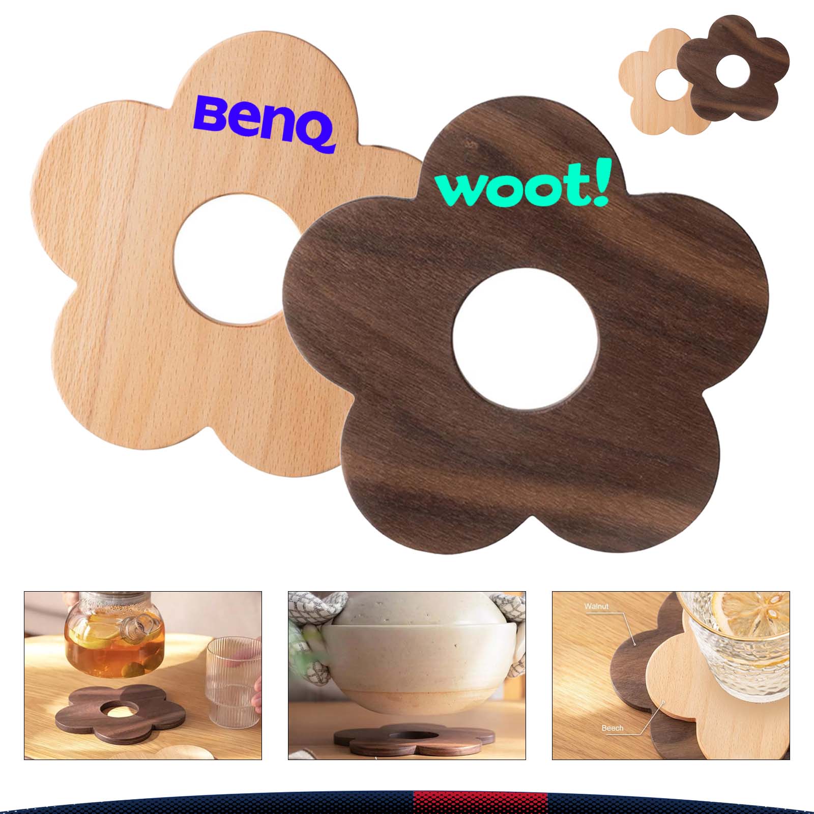 Plum Flower Shaped Wood Coaster 3