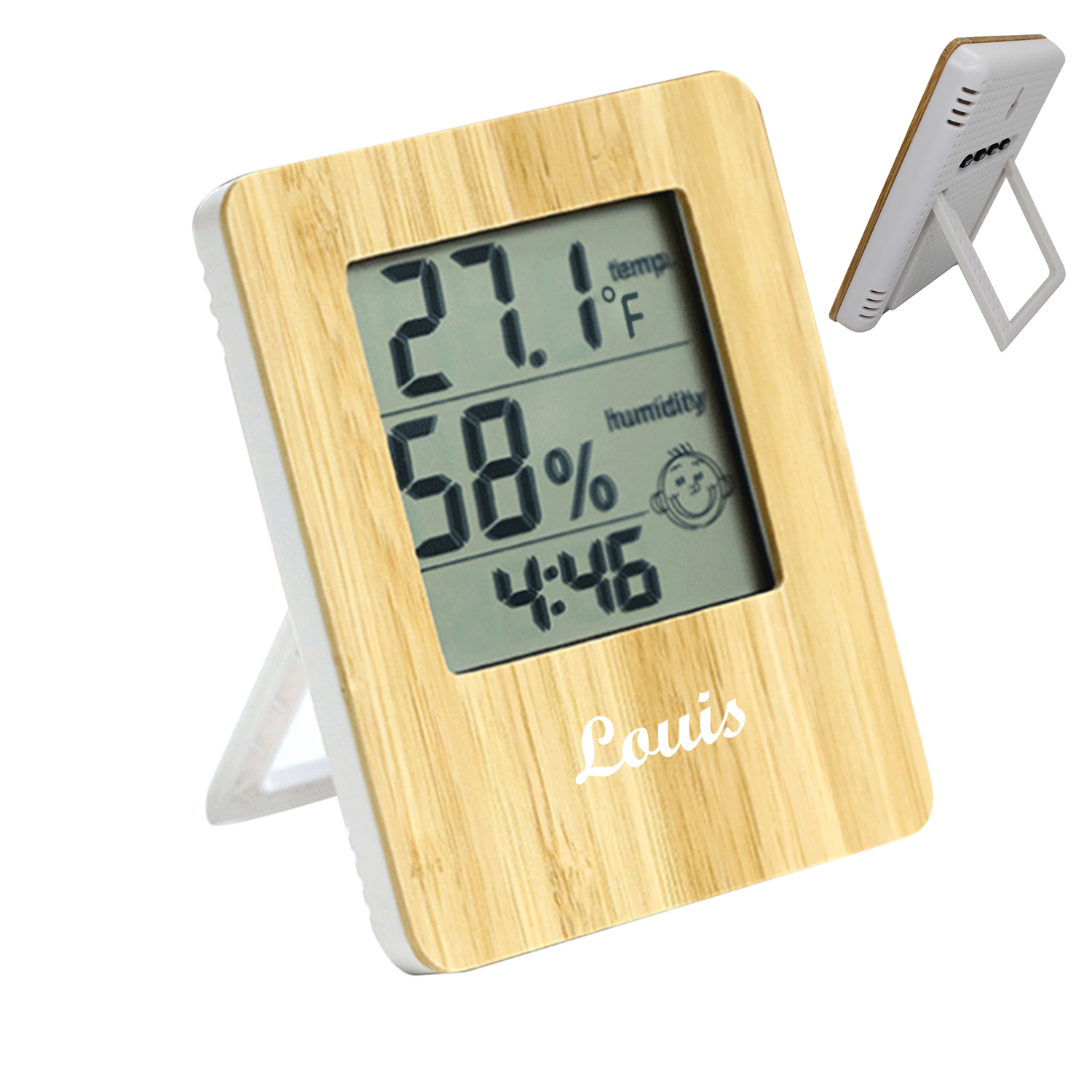 Bamboo Table Digital Clock W/ Weather Station 6