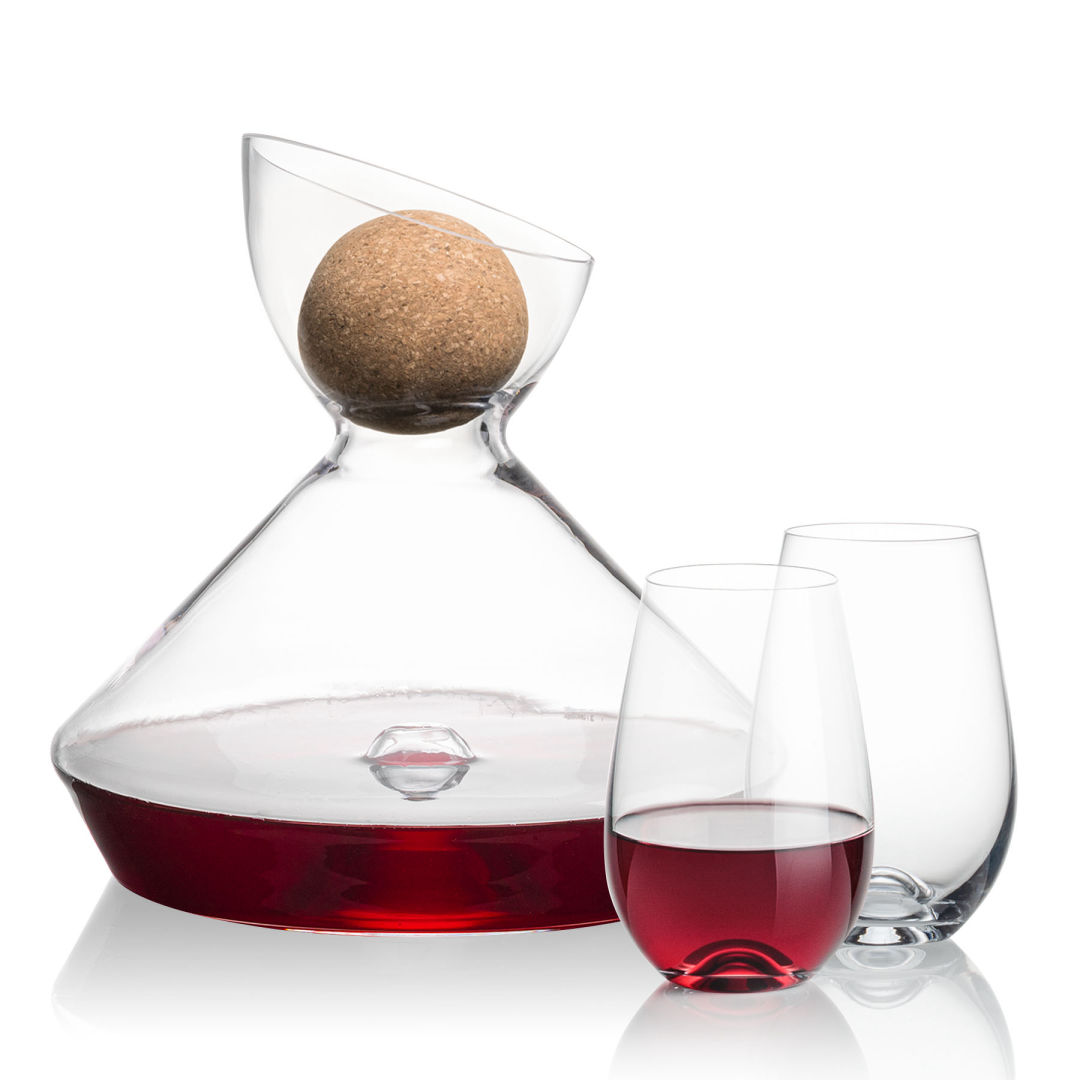 Woodbury Carafe w/Cork Stopper & Boston Stemless Wine 4