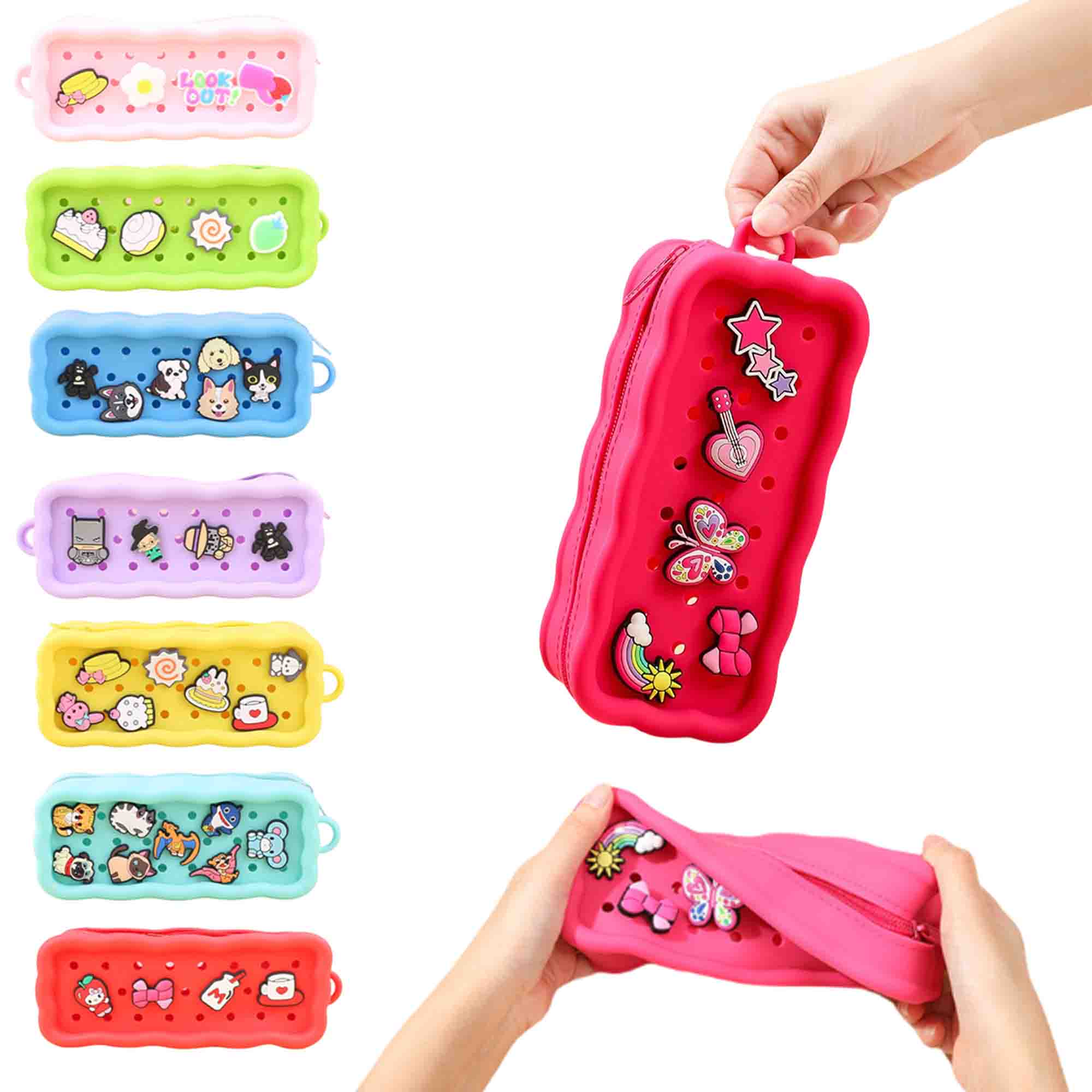 Pencil Case Charms Silicone Makeup Brush Bag Zipper Closure 3