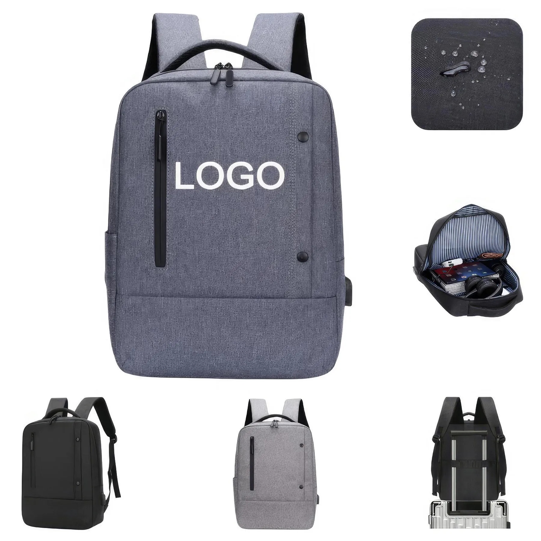 Water Resistant College School Bag with USB Charging Port 2