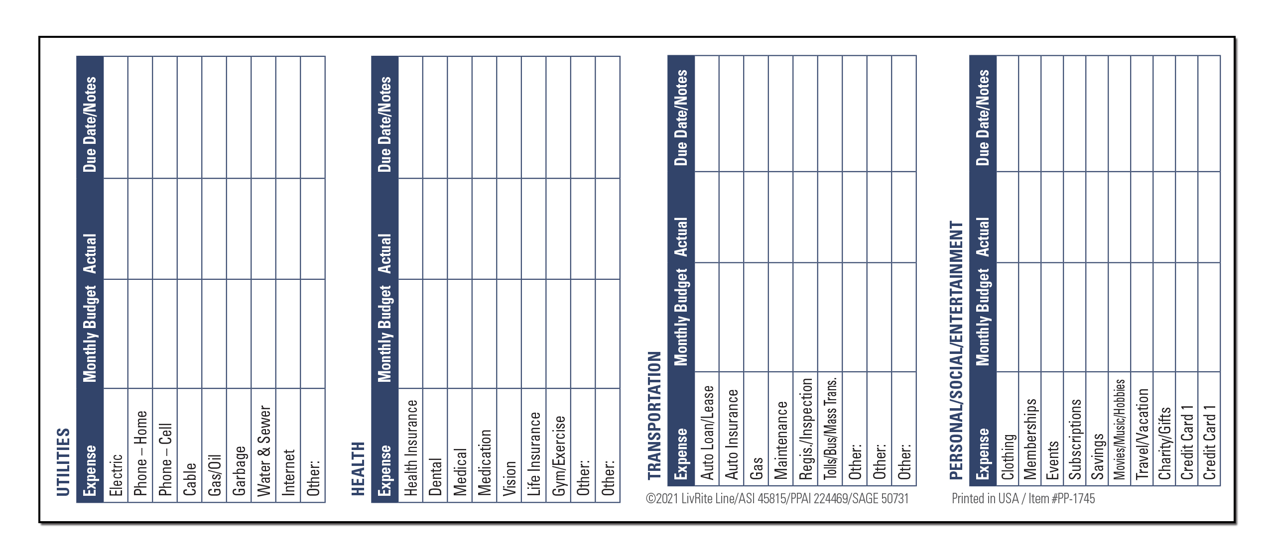 POCKET PAMPHLET - Monthly Expense Organizer Pocket Pamphlet 2