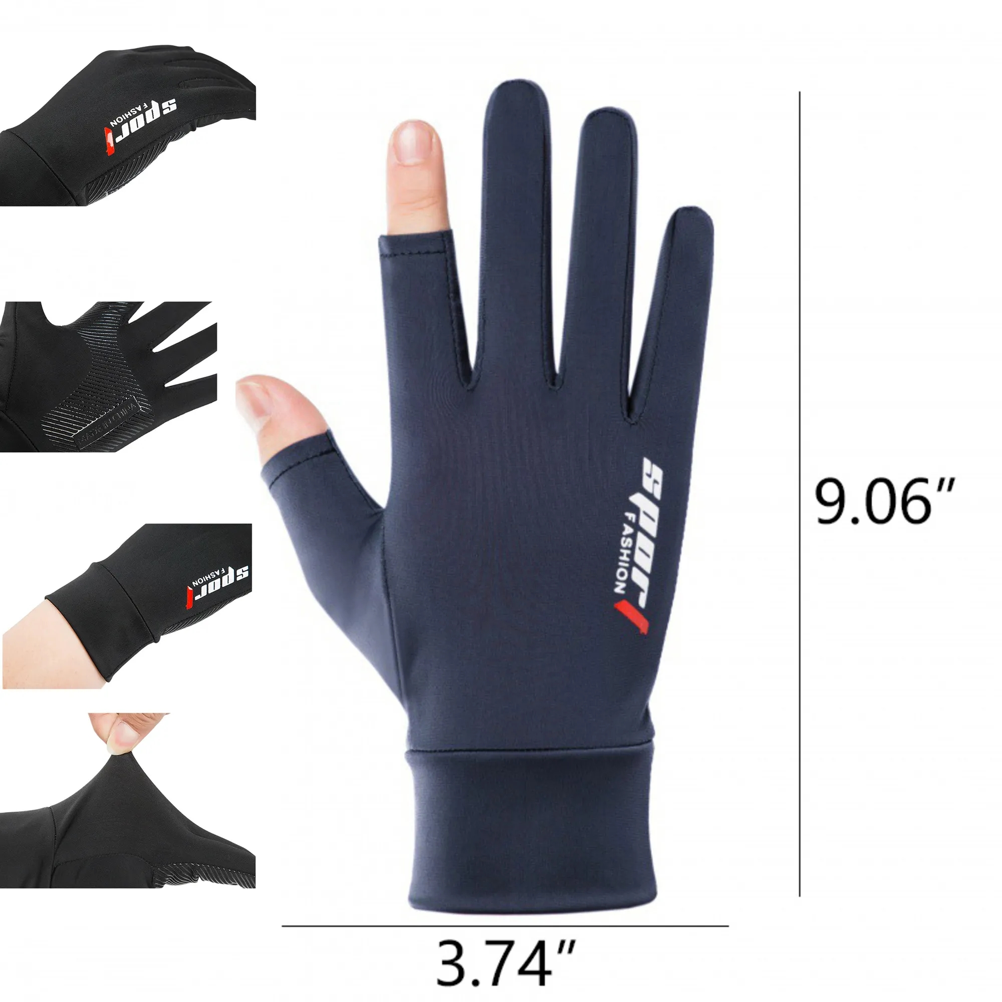 Summer Ice Silk Anti slip Dew Two Finger Gloves 6