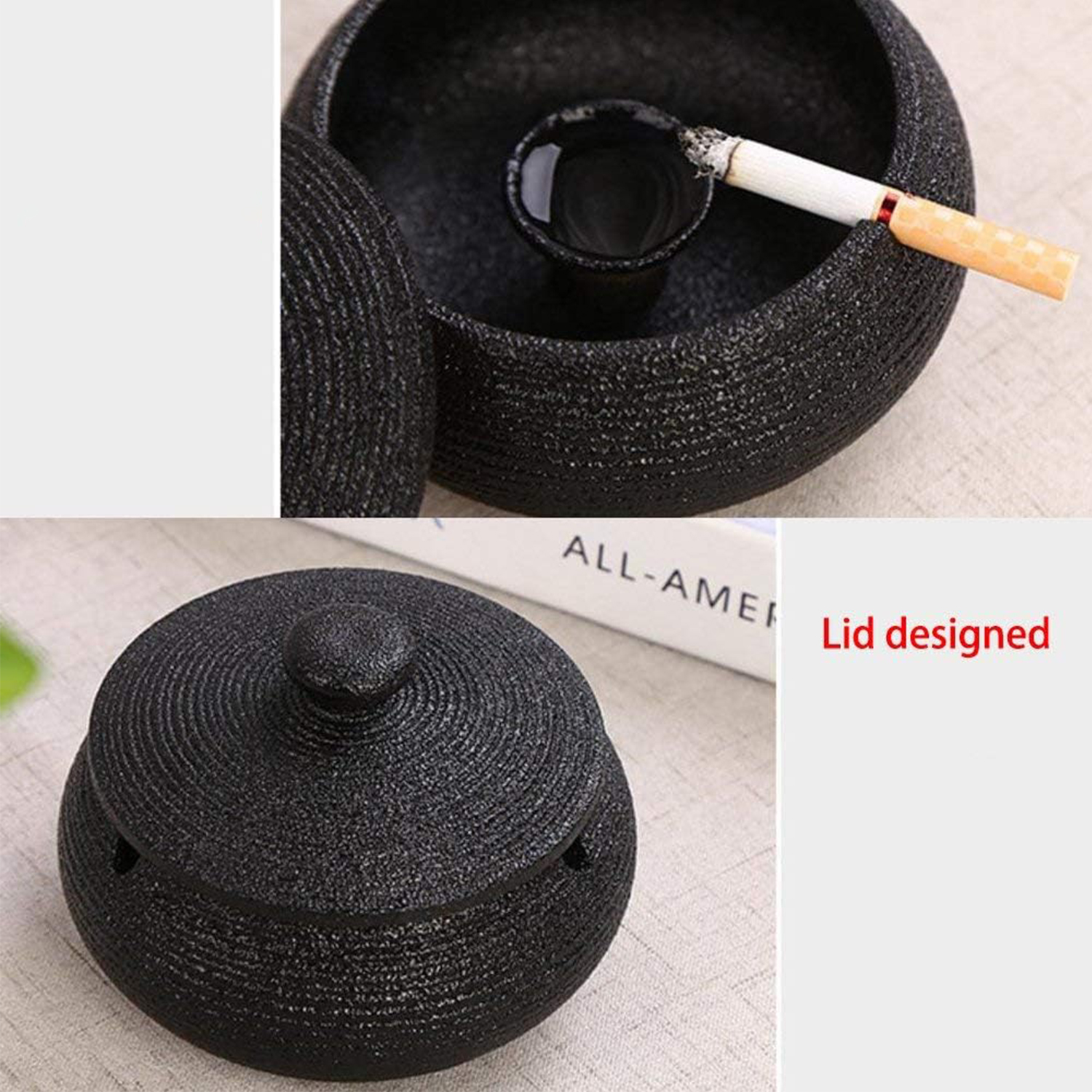 Windproof Ceramic Ashtray w/ Lid 1