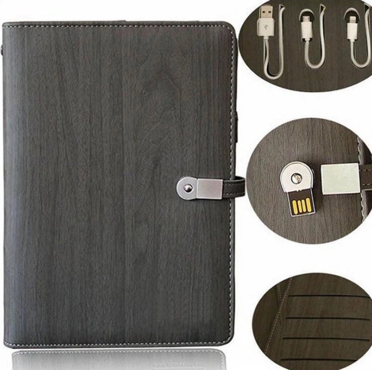 8000mA Wood Grain Notebook Power Bank With 16GB Flash Drive 2