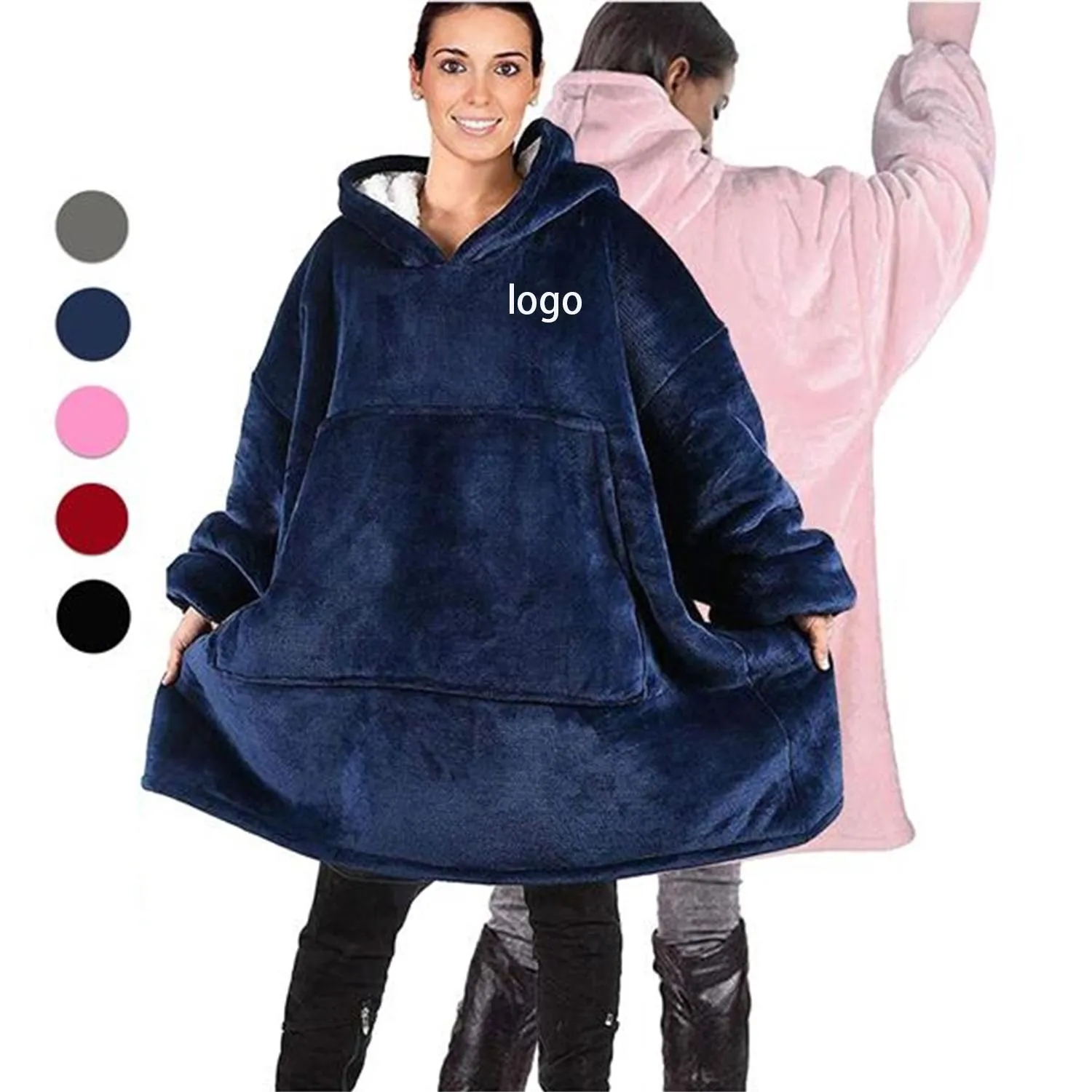Oversized Microfiber & Sherpa Wearable Blanket 1
