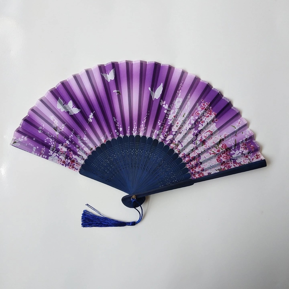 Full Color Bamboo Fabric Folding Handheld Fan Hand-Crafted 1
