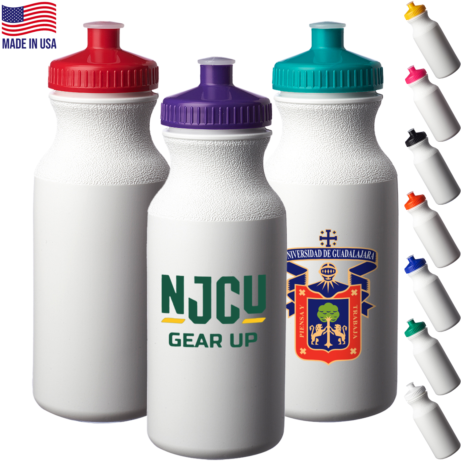 20 oz. USA Made White Plastic Water Bottles w/ Push Cap 2