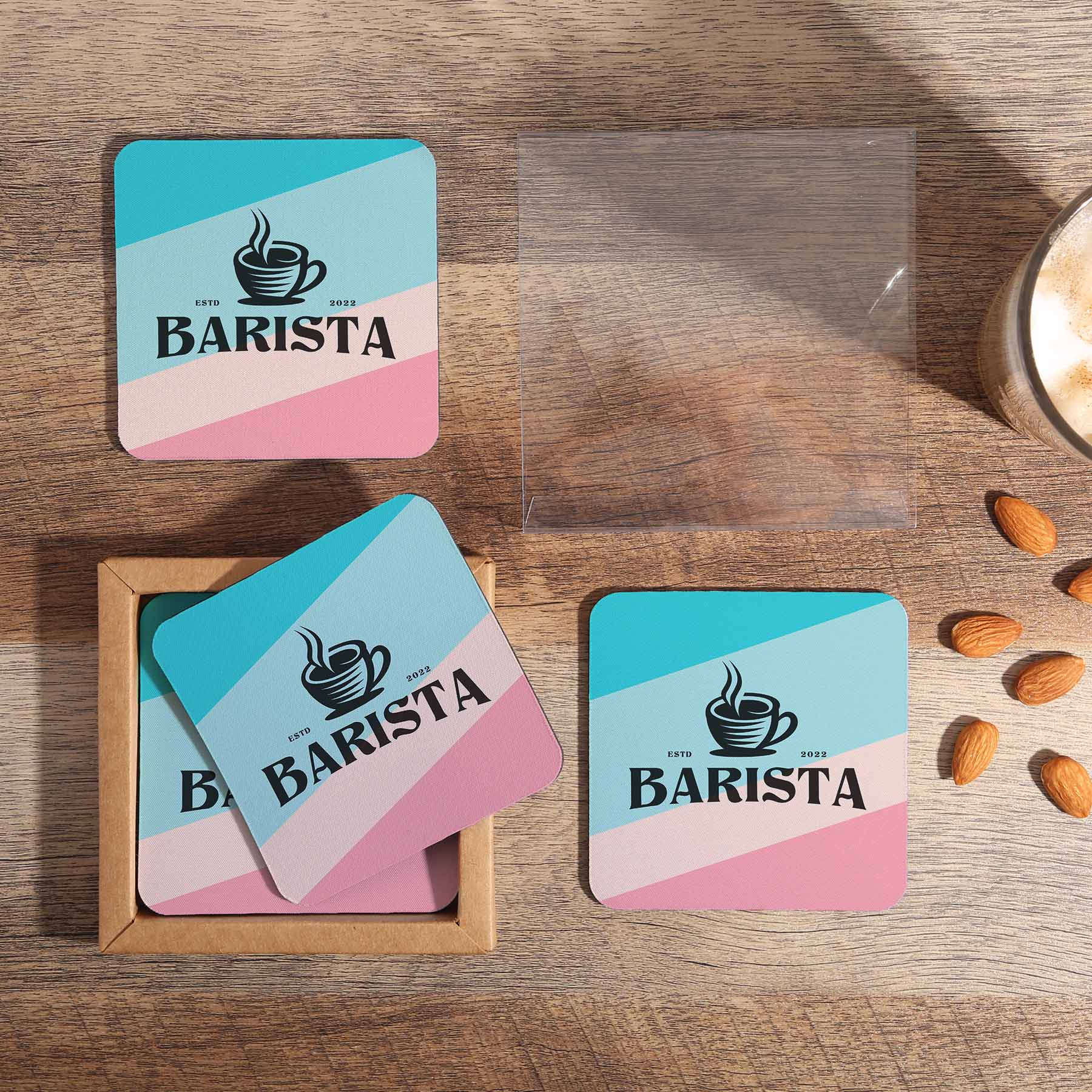 4 Pc&#46; reGen Recycled Polyester Square Dye Sub Coaster Set-Beacon